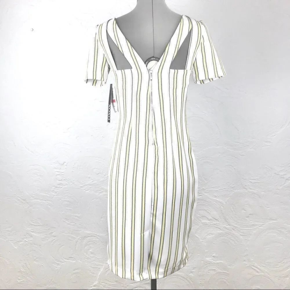 XOXO New White Stretch Dress with Yellow Stripes